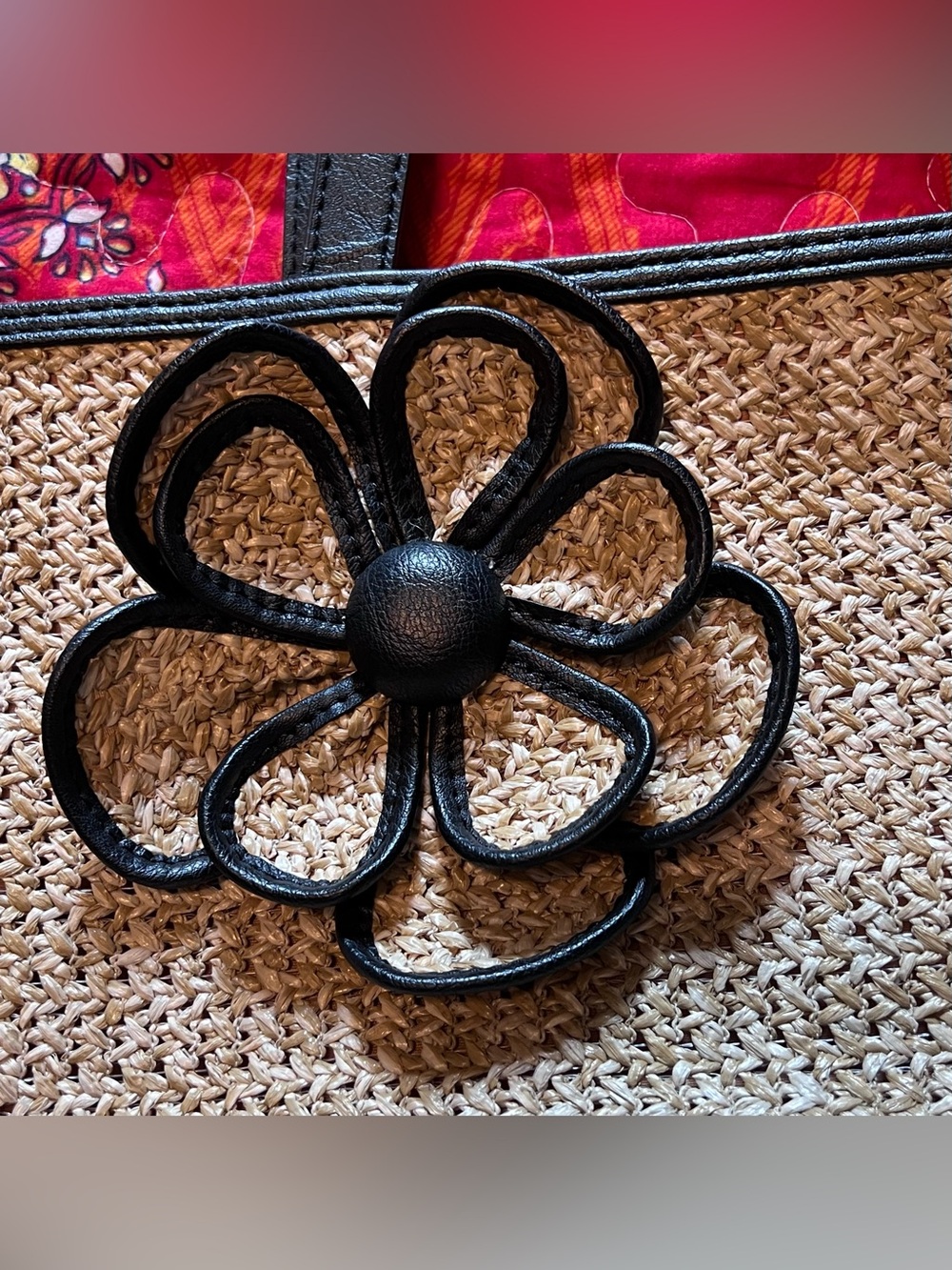 LIKE NEW—Bueno Collection Black Trim Straw Shoulder Bag with 3D Flower Accent - Picture 4 of 11